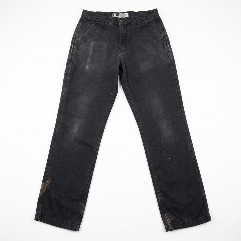 Carhartt 102291 32x34 Relaxed Fit Rugged Flex Canvas Work Pants Black Stained